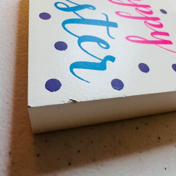 HAPPY EASTER Easter wood block sign Easter decoration tiered tray polka dots - Picture 7 of 9